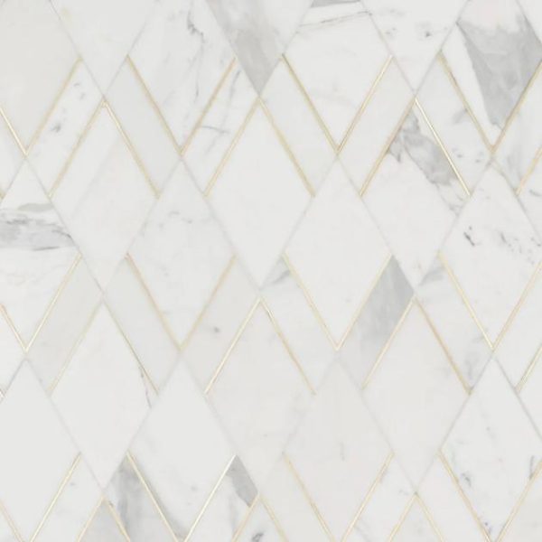 Calacatta | 1 sq. ft. Enver Calacatta Polished Marble and Brass Mosaic Tile Calacatta Calacatta Calacatta