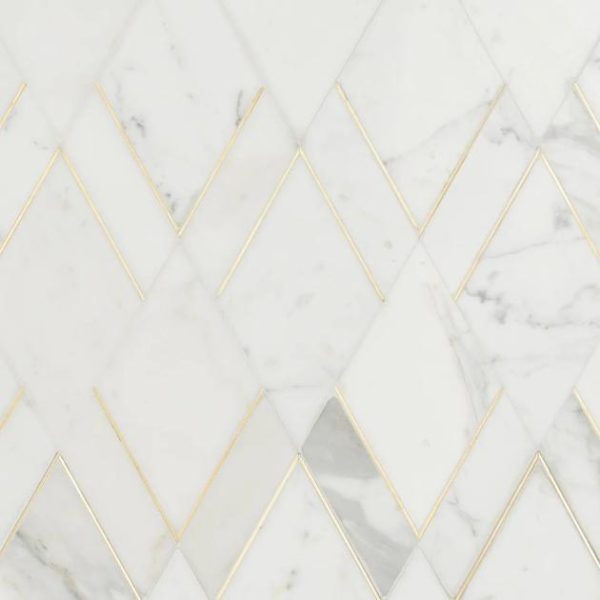 Calacatta | 1 sq. ft. Enver Calacatta Polished Marble and Brass Mosaic Tile Calacatta Calacatta Calacatta