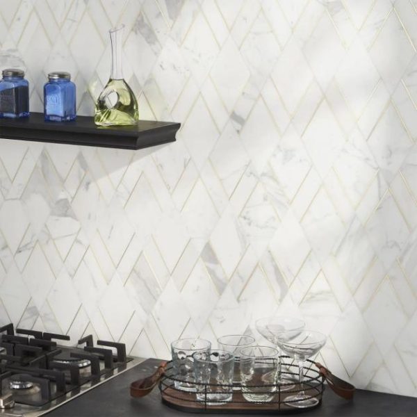 Calacatta | 1 sq. ft. Enver Calacatta Polished Marble and Brass Mosaic Tile Calacatta Calacatta Calacatta