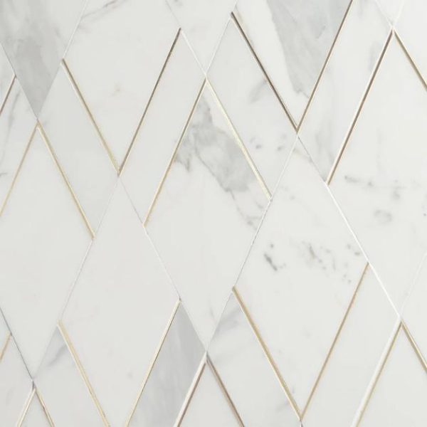 Calacatta | 1 sq. ft. Enver Calacatta Polished Marble and Brass Mosaic Tile Calacatta Calacatta Calacatta