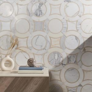 Calacatta | 1 sq. ft. Highland Alpenglow Deux Marble Polished Mosaic Tile Beige & Cream Calacatta Beige & Cream