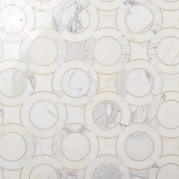 Calacatta | 1 sq. ft. Highland Alpenglow Deux Marble Polished Mosaic Tile Beige & Cream Calacatta Beige & Cream