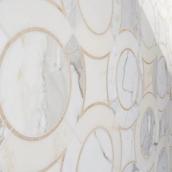 Calacatta | 1 sq. ft. Highland Alpenglow Deux Marble Polished Mosaic Tile Beige & Cream Calacatta Beige & Cream