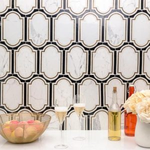 Calacatta | 1 sq. ft. Inara Cavalier Brass & Polished Calacatta and Black Jade Marble Tile Calacatta Calacatta