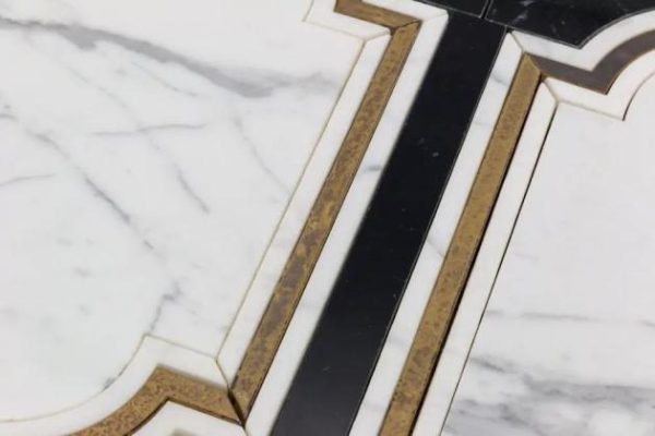 Calacatta | 1 sq. ft. Inara Cavalier Brass & Polished Calacatta and Black Jade Marble Tile Calacatta Calacatta