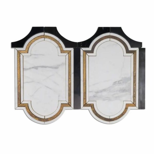 Calacatta | 1 sq. ft. Inara Cavalier Brass & Polished Calacatta and Black Jade Marble Tile Calacatta Calacatta