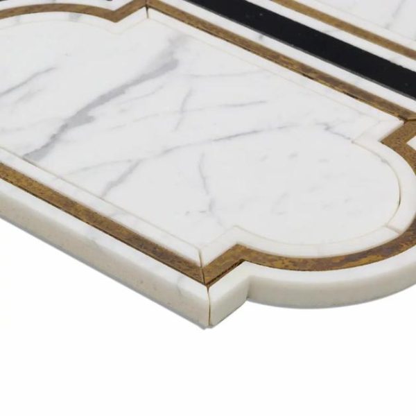 Calacatta | 1 sq. ft. Inara Cavalier Brass & Polished Calacatta and Black Jade Marble Tile Calacatta Calacatta