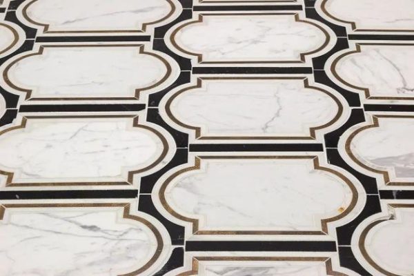 Calacatta | 1 sq. ft. Inara Cavalier Brass & Polished Calacatta and Black Jade Marble Tile Calacatta Calacatta