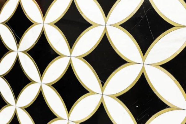 Calacatta | 1 sq. ft. Kaleidoscope Oblique Black- White and Brass 8×12 Polished Marble Tile Oblique Calacatta Calacatta