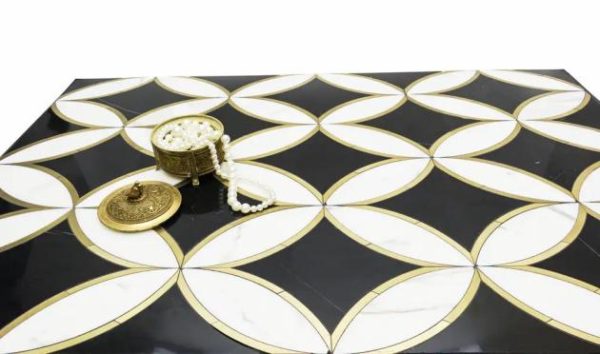 Calacatta | 1 sq. ft. Kaleidoscope Oblique Black- White and Brass 8×12 Polished Marble Tile Oblique Calacatta Calacatta