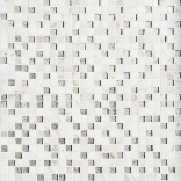 Calacatta | 1 sq. ft. Kelli Ellis Soli White 1×1 Marble & Mirror Polished Mosaic Tile White Calacatta Calacatta