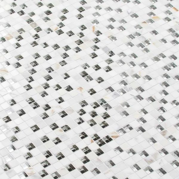 Calacatta | 1 sq. ft. Kelli Ellis Soli White 1×1 Marble & Mirror Polished Mosaic Tile White Calacatta Calacatta