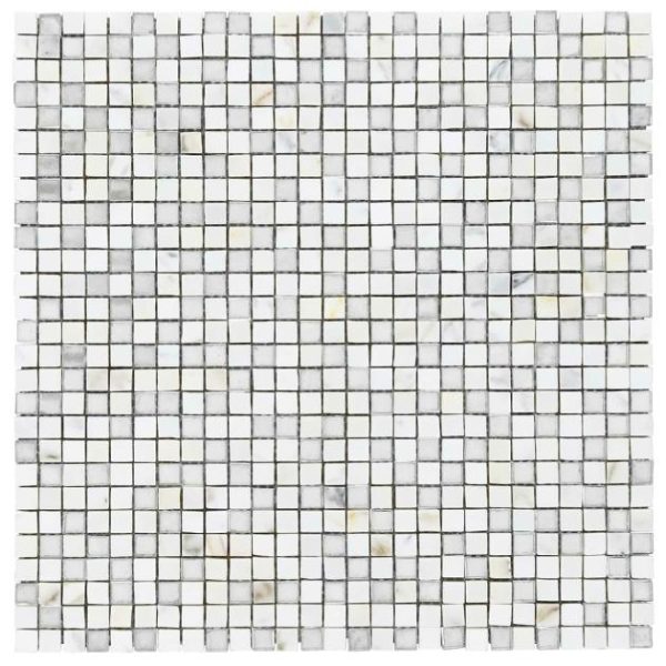 Calacatta | 1 sq. ft. Kelli Ellis Soli White 1×1 Marble & Mirror Polished Mosaic Tile White Calacatta Calacatta