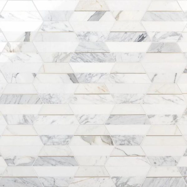 Calacatta | 1 sq. ft. Margo White and Gold 9″ Hexagon Polished Calacatta Marble and Brass Mosaic Tile White Calacatta Calacatta