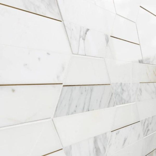 Calacatta | 1 sq. ft. Margo White and Gold 9″ Hexagon Polished Calacatta Marble and Brass Mosaic Tile White Calacatta Calacatta