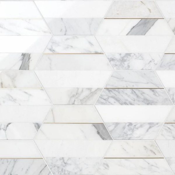 Calacatta | 1 sq. ft. Margo White and Gold 9″ Hexagon Polished Calacatta Marble and Brass Mosaic Tile White Calacatta Calacatta