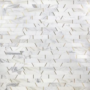 Calacatta | 1 sq. ft. Matrix Calacatta Trapezoid Marble and Brass Polished Mosaic Tile Marble & Brass Calacatta Calacatta