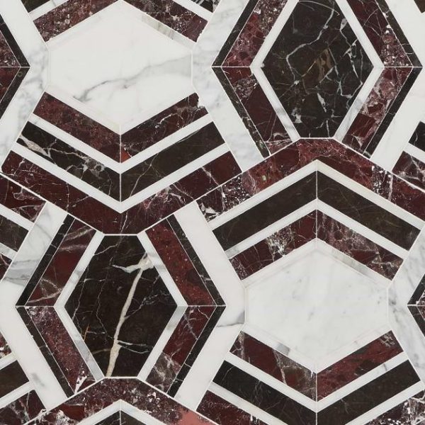 Calacatta | 1 sq. ft. Mezzo Bordeaux Red Polished Marble Mosaic Tile Bordeaux Polished Calacatta Bordeaux Polished