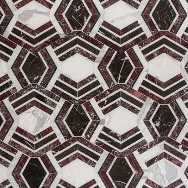 Calacatta | 1 sq. ft. Mezzo Bordeaux Red Polished Marble Mosaic Tile Bordeaux Polished Calacatta Bordeaux Polished