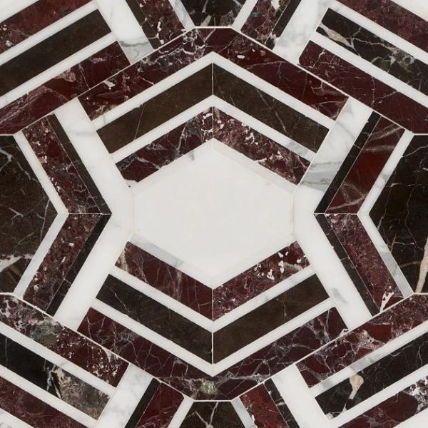 Calacatta | 1 sq. ft. Mezzo Bordeaux Red Polished Marble Mosaic Tile Bordeaux Polished Calacatta Bordeaux Polished