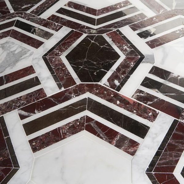 Calacatta | 1 sq. ft. Mezzo Bordeaux Red Polished Marble Mosaic Tile Bordeaux Polished Calacatta Bordeaux Polished