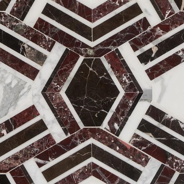 Calacatta | 1 sq. ft. Mezzo Bordeaux Red Polished Marble Mosaic Tile Bordeaux Polished Calacatta Bordeaux Polished