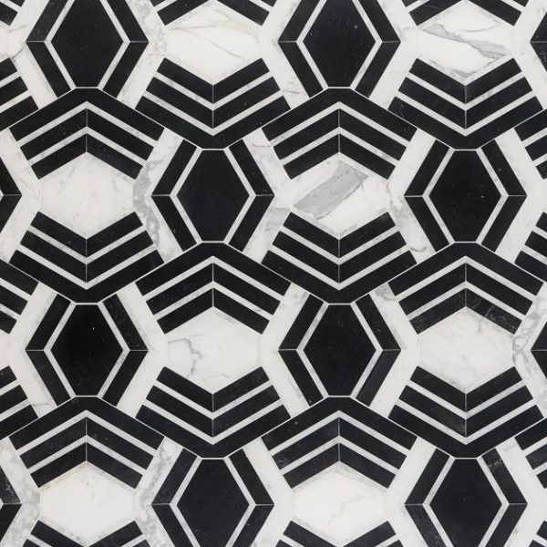 Calacatta | 1 sq. ft. Mezzo Brava Black & White Polished Marble Mosaic Tile Brava Polished Calacatta Brava Polished