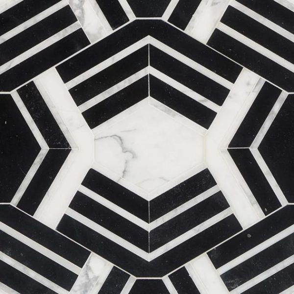 Calacatta | 1 sq. ft. Mezzo Brava Black & White Polished Marble Mosaic Tile Brava Polished Calacatta Brava Polished