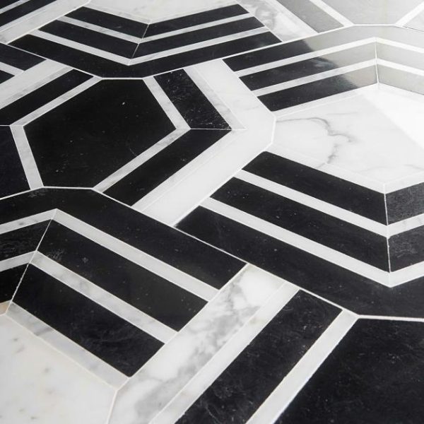 Calacatta | 1 sq. ft. Mezzo Brava Black & White Polished Marble Mosaic Tile Brava Polished Calacatta Brava Polished