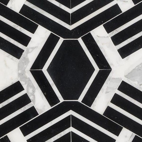 Calacatta | 1 sq. ft. Mezzo Brava Black & White Polished Marble Mosaic Tile Brava Polished Calacatta Brava Polished