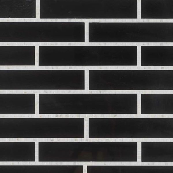 Calacatta | 1 sq. ft. New Palm Beach by Krista Watterworth Brick Black 3×12″ Polished Marble Mosaic Black Calacatta Black