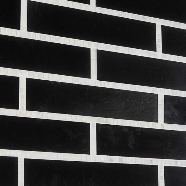 Calacatta | 1 sq. ft. New Palm Beach by Krista Watterworth Brick Black 3×12″ Polished Marble Mosaic Black Calacatta Black