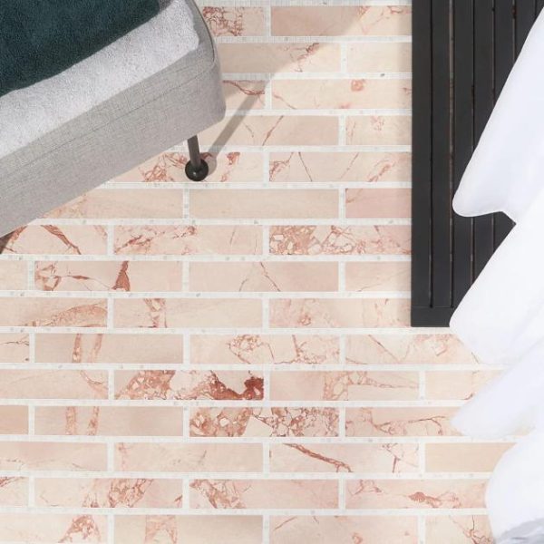 Calacatta | 1 sq. ft. New Palm Beach by Krista Watterworth Brick Pink 3×12″ Polished Marble Mosaic Pink Calacatta Calacatta