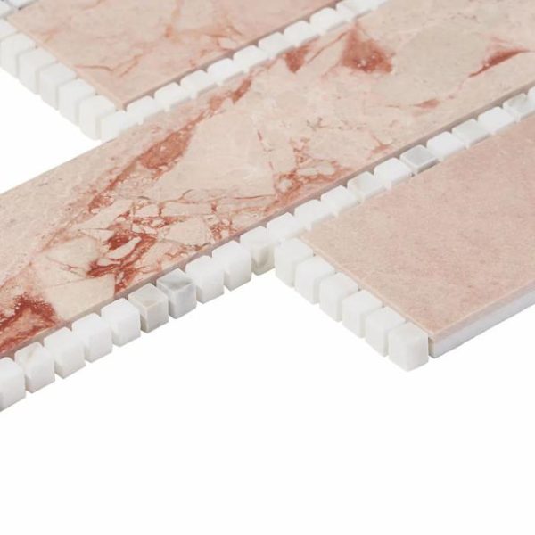 Calacatta | 1 sq. ft. New Palm Beach by Krista Watterworth Brick Pink 3×12″ Polished Marble Mosaic Pink Calacatta Calacatta