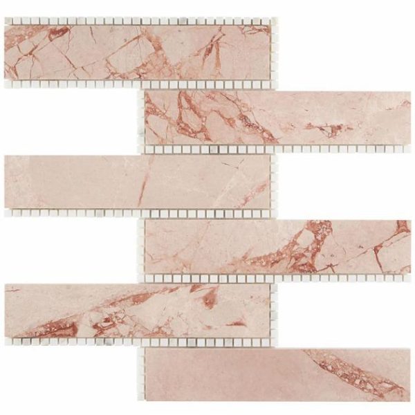 Calacatta | 1 sq. ft. New Palm Beach by Krista Watterworth Brick Pink 3×12″ Polished Marble Mosaic Pink Calacatta Calacatta