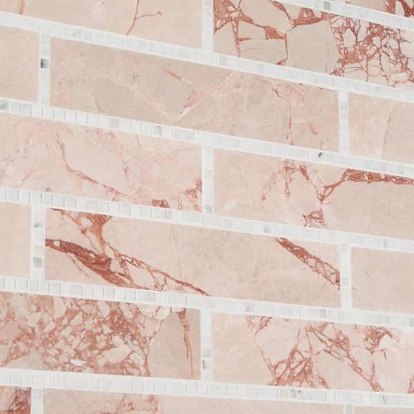 Calacatta | 1 sq. ft. New Palm Beach by Krista Watterworth Brick Pink 3×12″ Polished Marble Mosaic Pink Calacatta Calacatta