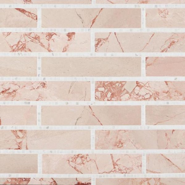 Calacatta | 1 sq. ft. New Palm Beach by Krista Watterworth Brick Pink 3×12″ Polished Marble Mosaic Pink Calacatta Calacatta