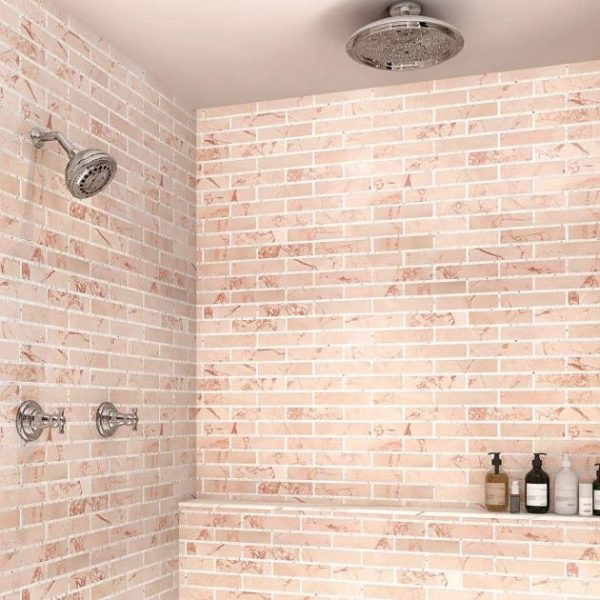 Calacatta | 1 sq. ft. New Palm Beach by Krista Watterworth Brick Pink 3×12″ Polished Marble Mosaic Pink Calacatta Calacatta