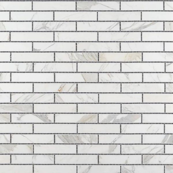 Calacatta | 1 sq. ft. New Palm Beach by Krista Watterworth Brick White 3×12″ Polished Marble Mosaic White Calacatta Calacatta