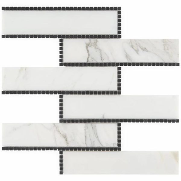 Calacatta | 1 sq. ft. New Palm Beach by Krista Watterworth Brick White 3×12″ Polished Marble Mosaic White Calacatta Calacatta