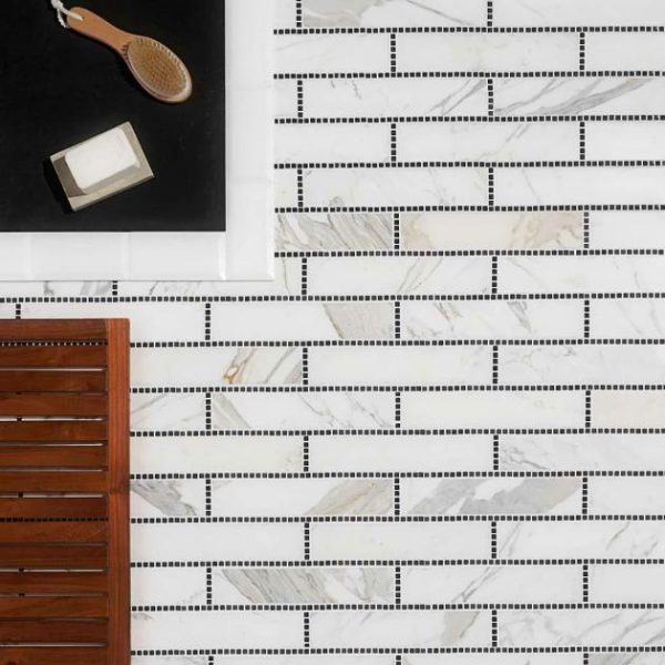 Calacatta | 1 sq. ft. New Palm Beach by Krista Watterworth Brick White 3×12″ Polished Marble Mosaic White Calacatta Calacatta