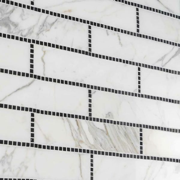 Calacatta | 1 sq. ft. New Palm Beach by Krista Watterworth Brick White 3×12″ Polished Marble Mosaic White Calacatta Calacatta