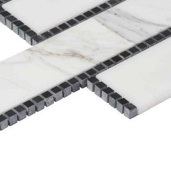 Calacatta | 1 sq. ft. New Palm Beach by Krista Watterworth Brick White 3×12″ Polished Marble Mosaic White Calacatta Calacatta