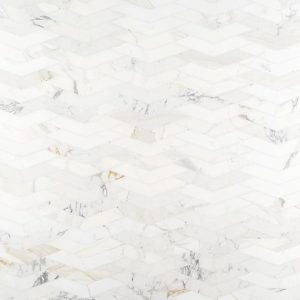 Calacatta | 1 sq. ft. New Palm Beach by Krista Watterworth Floral White Chevron Polished Marble Mosaic White Calacatta Calacatta