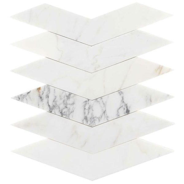 Calacatta | 1 sq. ft. New Palm Beach by Krista Watterworth Floral White Chevron Polished Marble Mosaic White Calacatta Calacatta