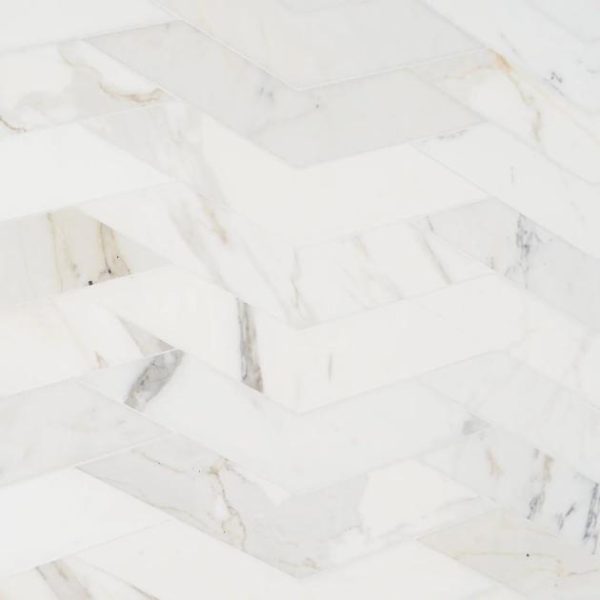 Calacatta | 1 sq. ft. New Palm Beach by Krista Watterworth Floral White Chevron Polished Marble Mosaic White Calacatta Calacatta