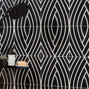 Calacatta | 1 sq. ft. New Palm Beach by Krista Watterworth Leaf Black Polished Marble Mosaic Black Calacatta Black