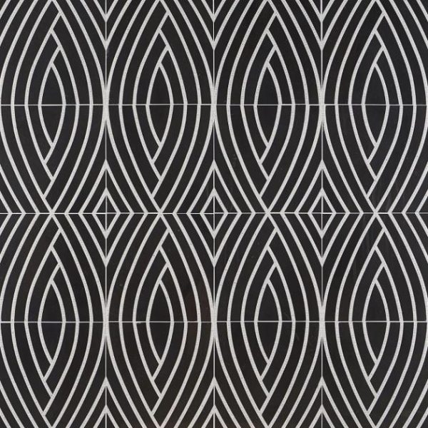 Calacatta | 1 sq. ft. New Palm Beach by Krista Watterworth Leaf Black Polished Marble Mosaic Black Calacatta Black