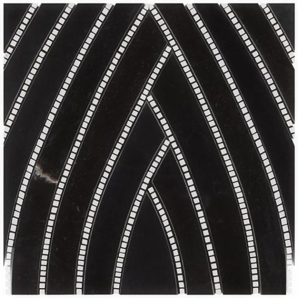 Calacatta | 1 sq. ft. New Palm Beach by Krista Watterworth Leaf Black Polished Marble Mosaic Black Calacatta Black