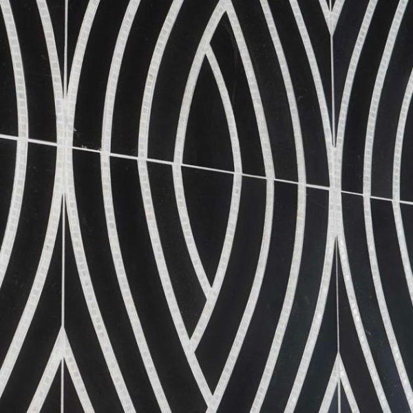 Calacatta | 1 sq. ft. New Palm Beach by Krista Watterworth Leaf Black Polished Marble Mosaic Black Calacatta Black